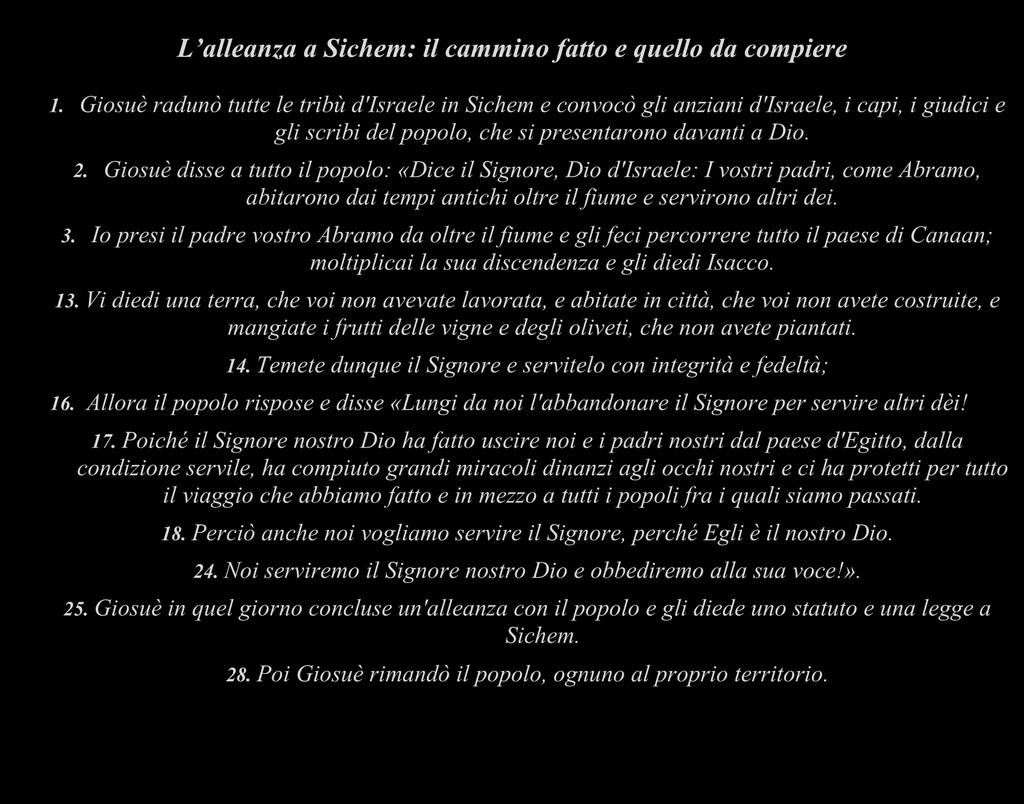 L alleanza a Sichem: il cammino fatto e quello da compiere 1.