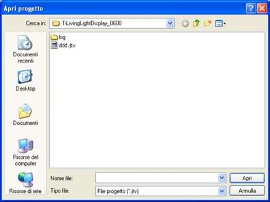 TiLivingLightDisplay Istruzioni d uso Premere il tasto Apri Progetto.