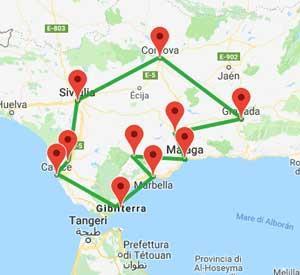 Tour Andalusia (da Malaga) in breve... Itinerario: Malaga, Cadice, Jerez de la Frontera, Siviglia, Cordova, Granada.