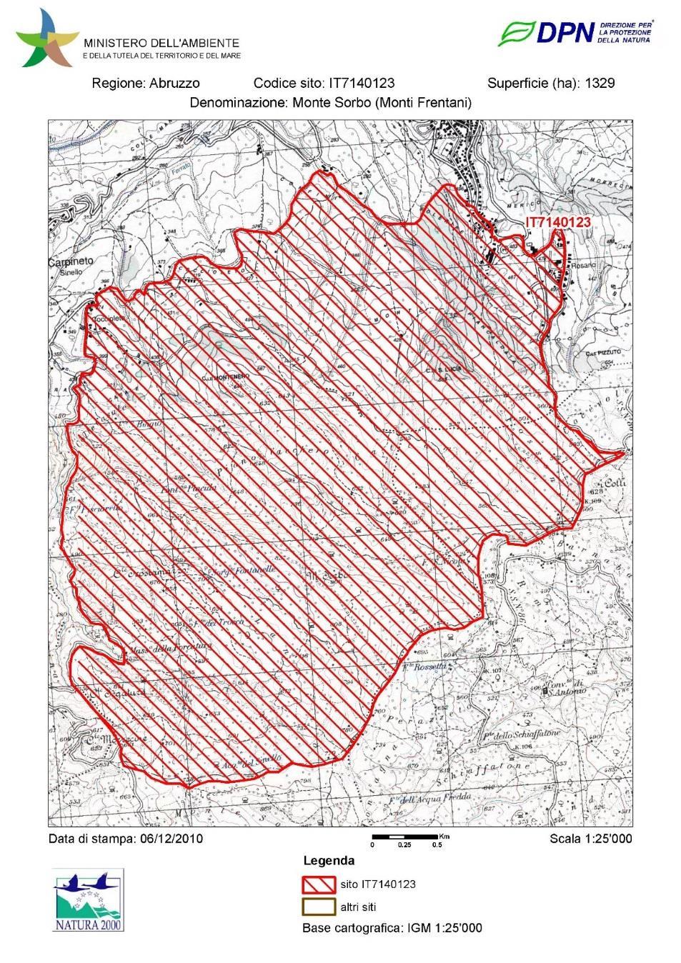 Latitudine 14.5322222222222 Longitudine 41.9944444444445 Area 1329. ettari Regione biogeografica Mediterranea Pag. 33 di 55 Rif. TPIDL: 7367C-17-RT-322-6 Fig. 4.2/A - Localizzazione del S.I.C. IT714123 Monte Sorbo (Monti Frentani) 5.