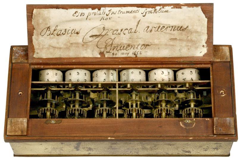 Macchine generali per applicazioni particolari Blaise Pascal (1623-1662) realizzò la prima macchina a ruote dentate in grado di eseguire somme e