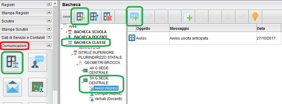 Un altra possibilità di condivisione, è quella di gestire la bacheca di classe all interno del quale i docenti possono caricare in un area visibile alle famiglie documenti o materiale vario.