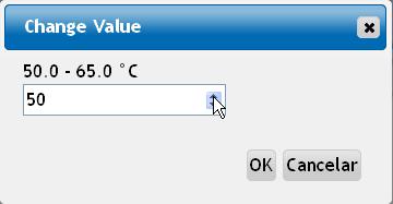 Esempio: Viene indicato il valore attuale (esempio: 50,0 C).