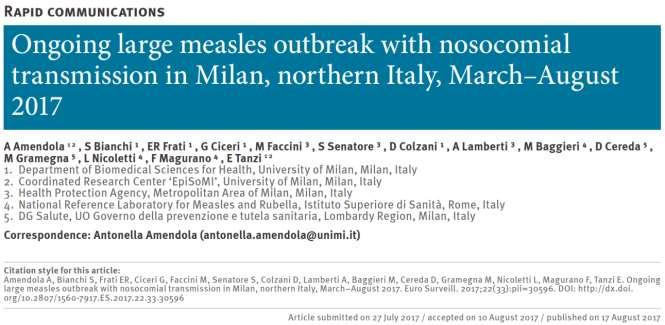 Epidemia di morbillo a Milano e aree limitrofe coperture vaccinali sub-ottimali accumulo di