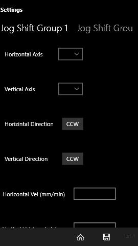 JOG SHIFT Group 1 2 Permette di selezionare gli assi per la funzione JOY STICK per i DUE gruppi disponibili (totale 4 assi in Joy Stick due per gruppo) Horizontal Axis: Selezionare l indice dell asse