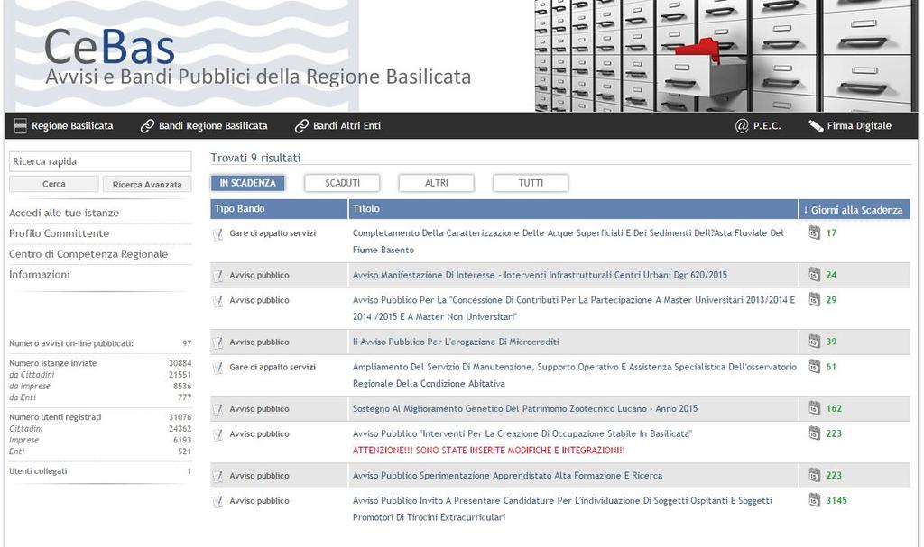 Si entra nel Portale di Centrale Bandi Cliccando sul bando che interessa si accede