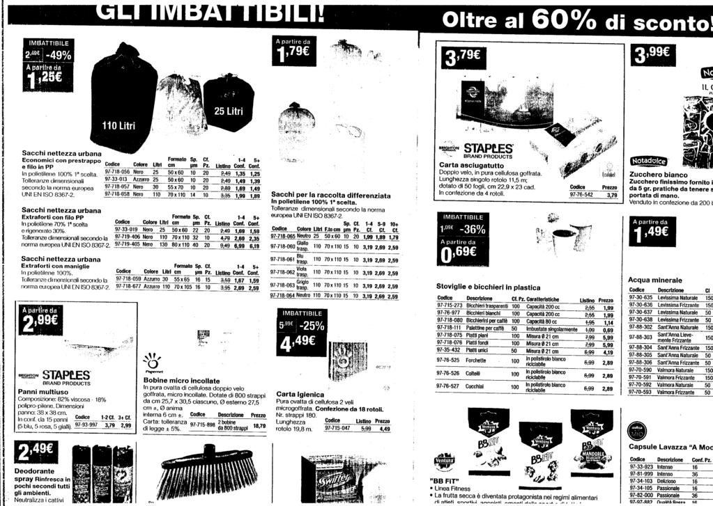 l1 IL< II Economici con prestrappo Formato Sp. CI. 1-4 5+ Codice Colore e filo in PP LItri cm 11m Pz. LIstino ConI. ConI. 97-718-056 In polielilene 100% la scelta.