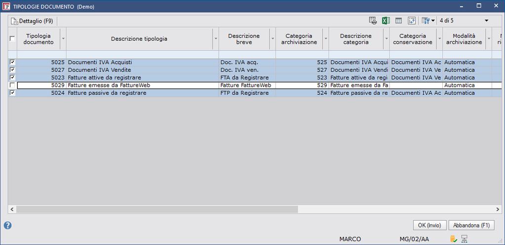 il tipo documento 5029 Fatture emesse da Fattureweb e