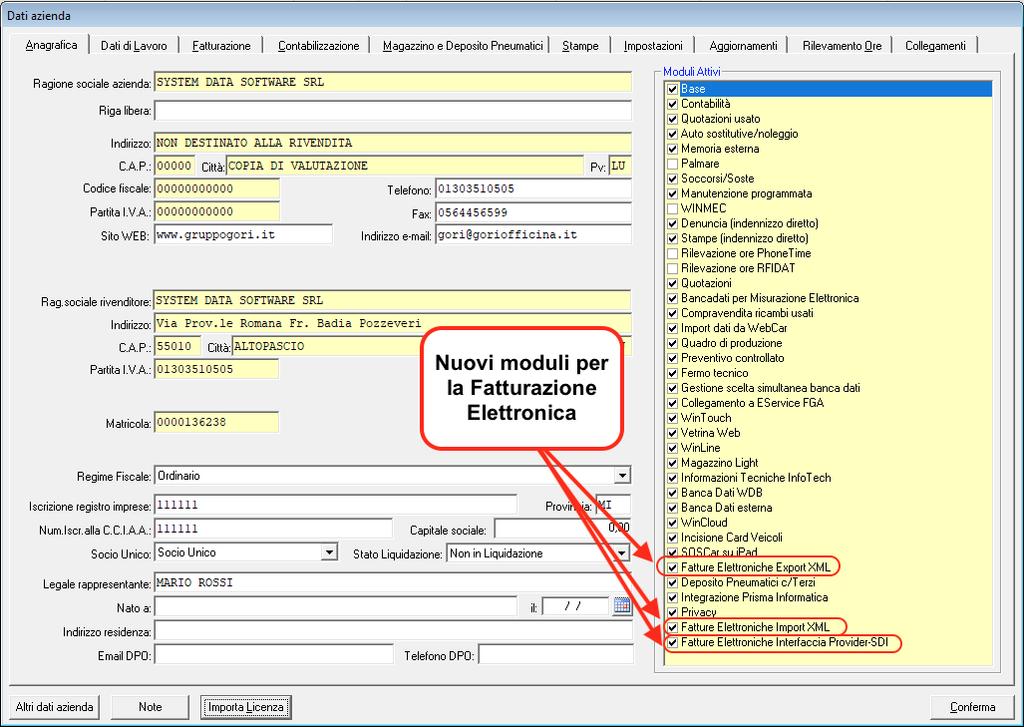 Configurazione Azienda per la ANAGRAFICA