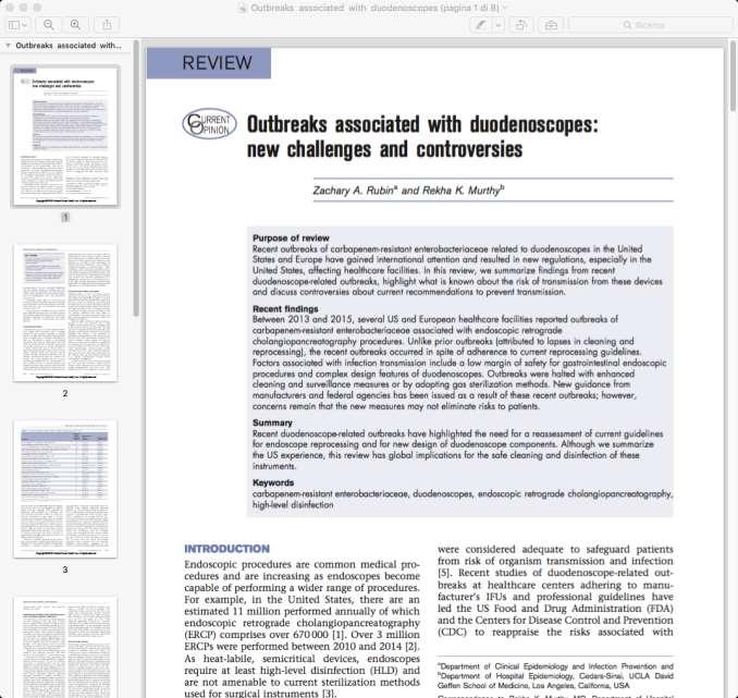 REVIEW PUBBLICATA AGOSTO 2016 ESISTENZA FOCOLAI DI ENTEROBATTERI RESISTENTI AI CARBAPENEMI (CRE), ASSOCIATI AD ALTO GRADO DI MORTALITA E CORRELATI A DUODENOSCOPI, NONOSTANTE ADESIONE ALLE LINEE GUIDA