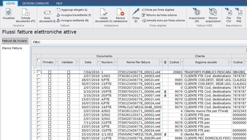 Gestione flussi fatture elettroniche attive Le colonne successive