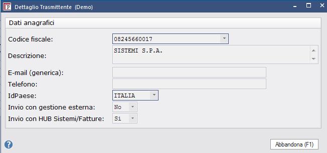 Gestione flussi fatture elettroniche attive Per codificare la tabella dei Trasmittenti è necessario richiamare la funzione «Configurazione Flussi Fattura Elettronica» SERVIZI CONTABILI \ Tabelle di