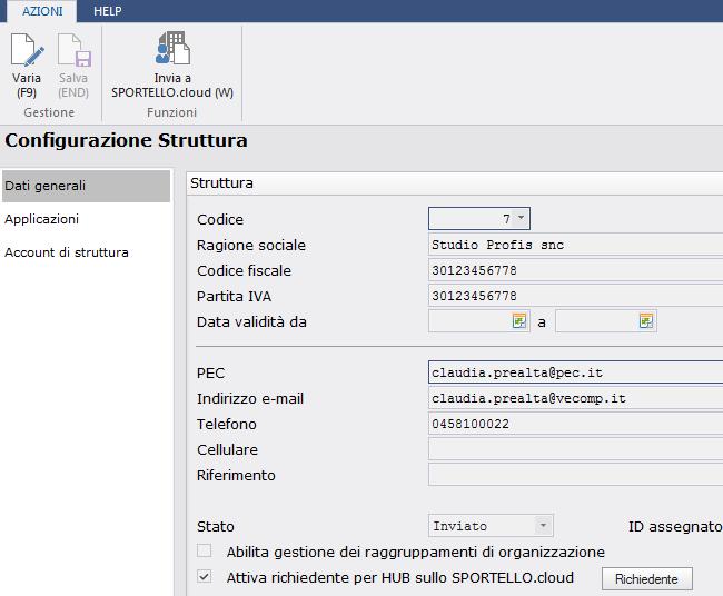 Configurazione Sportello Fatture: Struttura Il campo «Stato» è presente in ogni step di configurazione e può assumere diversi valori: Bozza: in fase di creazione o configurazione della struttura Da