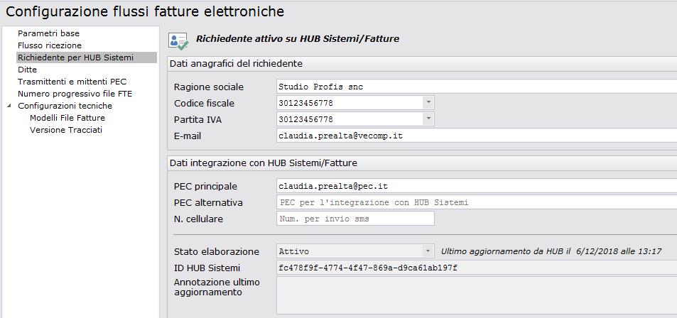 Il funzionamento dell HUB Sistemi Fatture 3) Definire il «Richiedente per HUB Sistemi» Ovvero