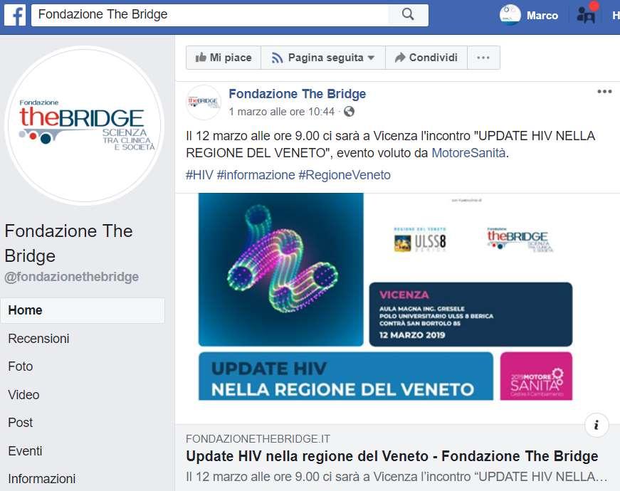Facebook Fondazione The Bridge (1 Marzo 2019)