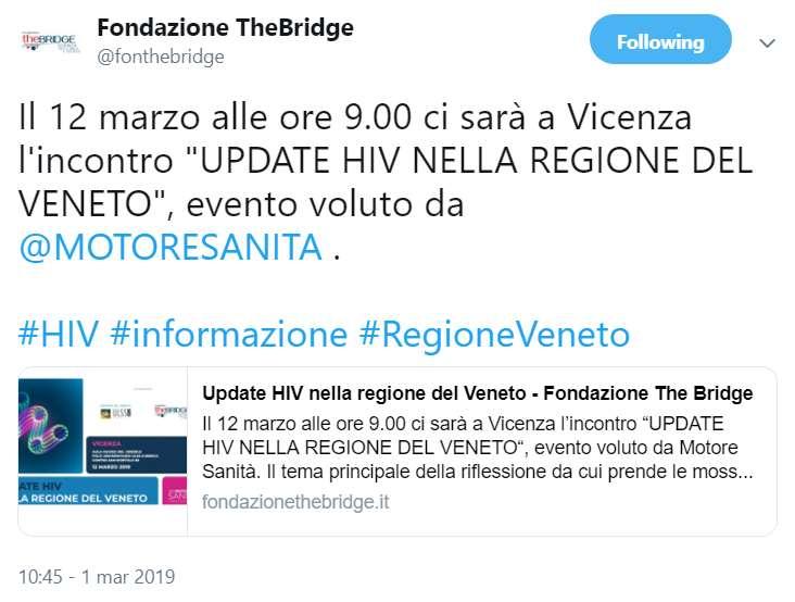 Twitter Fondazione The Bridge (1 Marzo 2019)