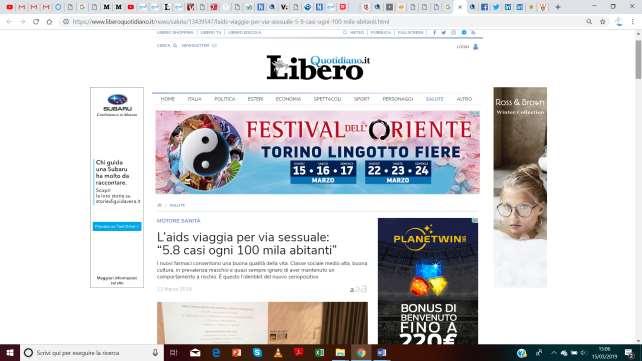 Liberoquotidiano.it (13 Marzo 2019) https://www.liberoquotidiano.it/news/salute/13439547/laids-viaggia-per-via-sessuale-5-8-casi-ogni-100- mila-abitanti.
