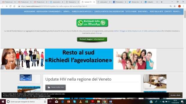 Subitonews.it (12 Marzo 2019) https://www.subitonews.it/2019/03/01/update-hiv-nella-regione-del-veneto/#gsc.tab=0 Update HIV nella regione del Veneto Il 12 marzo alle ore 9.