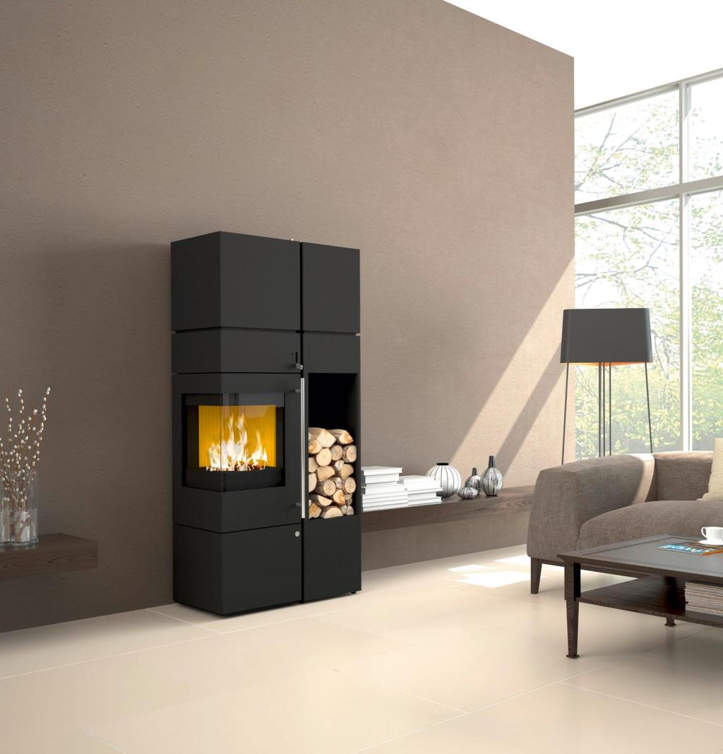 IPALA COMPACT Ampia visione del fuoco attraverso il vetro a due lati con apertura della porta verso sinistra o verso destra Sistema modulare dal design ultra moderno in armonia con l acciaio nero di