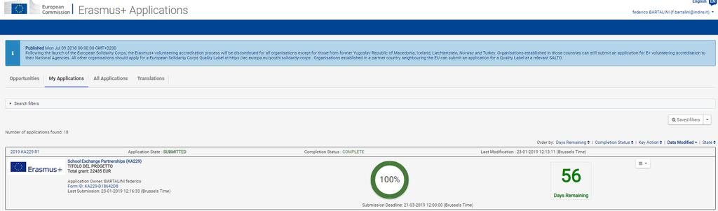 Una volta terminata tutta la procedura di submission nella sezione