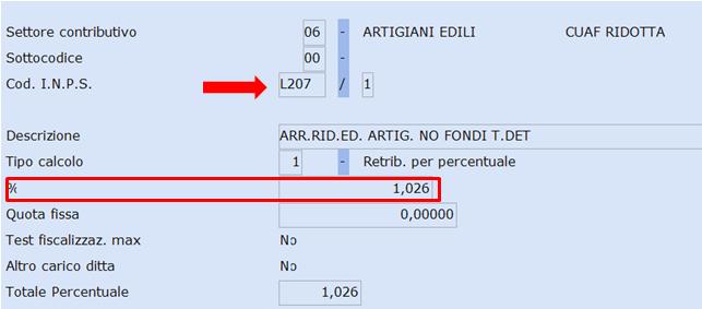 Esempio: L207/1 per settore Artigiani Edili tempo determinato NO Fondi: Aliquota 1,026% così determinata: (42,22% - IVS 33,00% - Formaz.Prof.