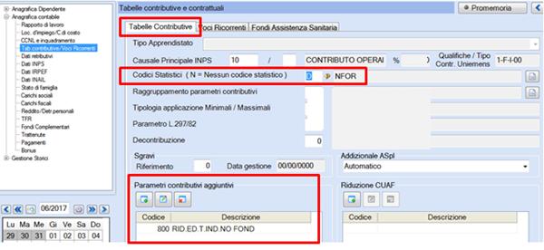 18), dopo aver inserito in anagrafica dipendente al campo <Codice Statistico> il codice Inps NFOR.