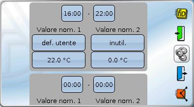 Temporizzatore Esempi di programmi tempo Programma orario 1 con tempi di avvio e di arresto fissi e valori nominali 1 Programmi orari 2 3 4 5 Impostazioni: 1.