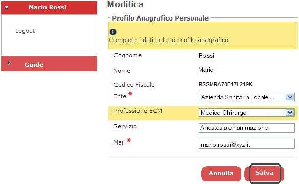 È necessario cliccare su CAMBIO PASSWORD per indicare alcune informazioni obbligatorie come l ente