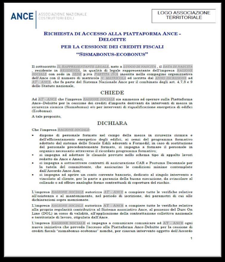 Piattaforma da parte delle imprese associate e