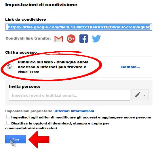 della finestra di dialogo Impostazione di condivisione sotto la voce Chi ha accesso è ora attiva l opzione Pubblico sul