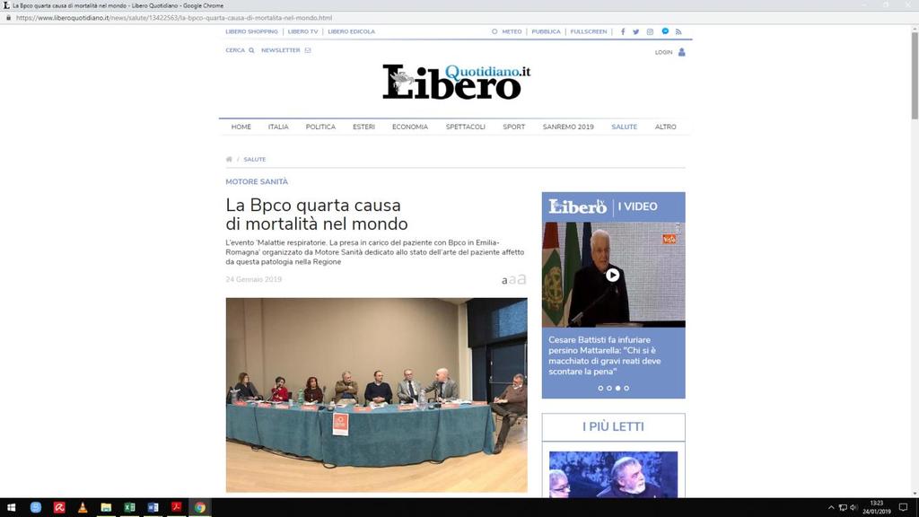 Liberoquotidiano.it (24 Gennaio 2019) https://www.liberoquotidiano.it/news/salute/13422563/la-bpco-quarta-causa-di-mortalita-nelmondo.