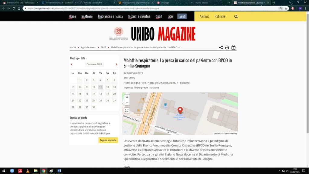 Magazine.unibo.it (22 Gennaio 2019) https://magazine.unibo.it/calendario/2019/01/22/malattie-respiratorie-la-presa-in-carico-del-pazientecon-bpco-in-emilia-romagna Malattie respiratorie.