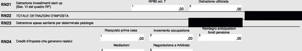 V del quadro RP) Detrazione per redditi di pensione Ulteriore detrazione Detrazione per redditi assimilati a quelli di lavoro dipendente e altri redditi Totale detrazione Credito residuo da riportare