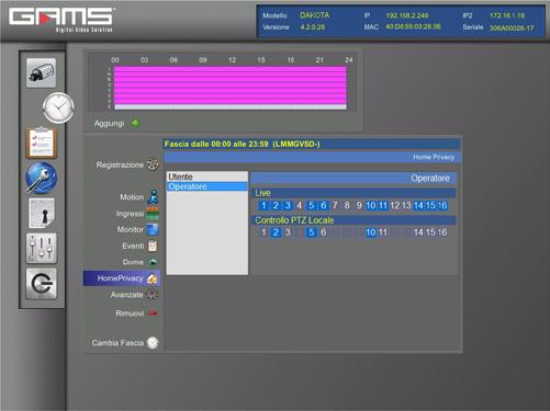 La funzione Eventi, articolata e flessibile, consente di configurare per ogni singolo evento generabile ad esempio da ingresso digitale, da allarme Activity, da evento di Sistema, etc.