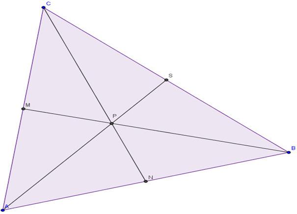 ) Nell ipotesi in cui P sia il baricentro del triangolo ABC, il punto S risulterebbe essere il punto medio del