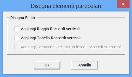 Nei raccordi verticali si possono inserire le seguenti informazioni grafiche: - segmenti di retta che rappresentano i raggi dei raccordi verticali; - tabella contenente i valori caratteristici del