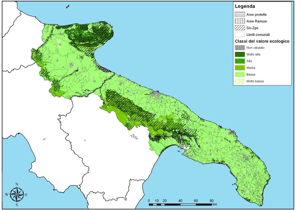 Distribuzione del Valore Ecologico rispetto ai limiti delle aree protette, dei