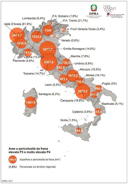Rischio idrogeologico Le frane censite in Italia sono 620.808 e interessano un area di 23.700 km 2, pari al 7,9% del territorio nazionale.