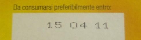 TERMINE MINIMO DI CONSERVAZIONE, per alimenti che possono essere conservati più a lungo, indicato con la dicitura DA CONSUMARE PREFERIBILMENTE ENTRO Es.