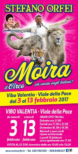 Il Circo Moira Orfei riparte da Vibo Valentia! 02.02.2017 Riparte dalla Calabria, da Vibo Valentia, il Circo Moira Orfei! Li avevamo lasciati all'idroscalo di Milano e li ritroviamo in Calabria.