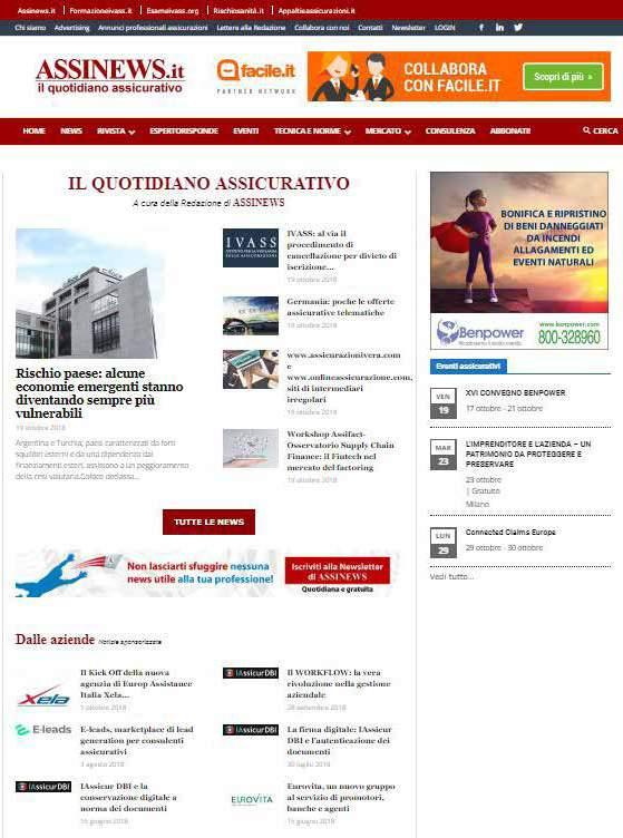 Il Quotidiano Online Il sito web ASSINEWS.it dal 1999 è il punto di riferimento dei professionisti del mercato assicurativo italiano per l aggiornamento quotidiano e la formazione. Con oltre 33.