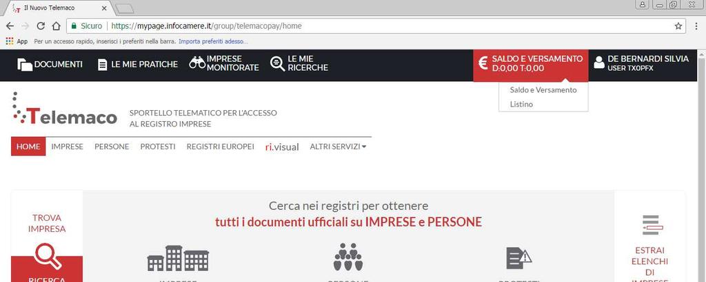 Cliccare sul tab Saldo e Versamento Cliccare sul