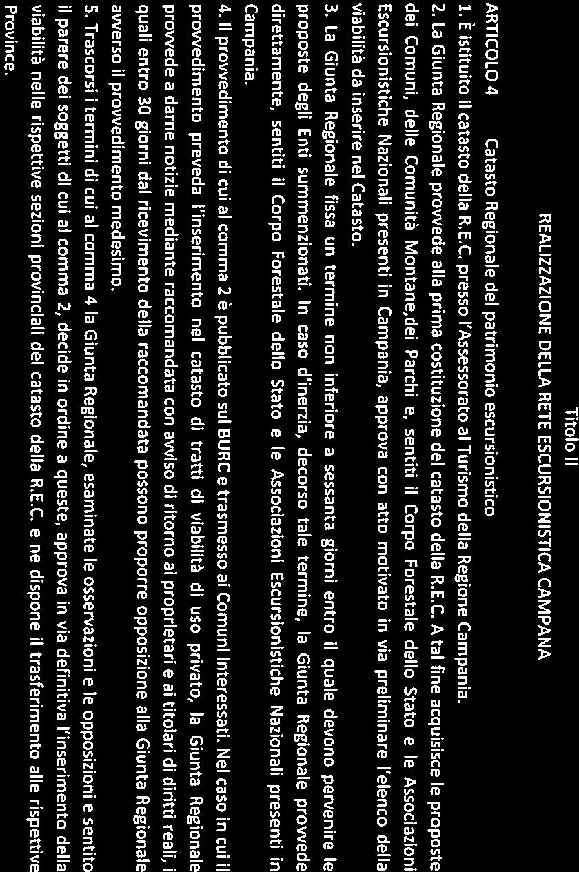o GRUPPO CONSIUARE FRATELLI D ITALIA Onie Alberico Gambino Titolo Il REALIZZAZIONE DELLA RETE ESCURSIONISTICA CAMPANA ARTICOLO 4 Catasto Regionale del patrimonio escursionistico 1.