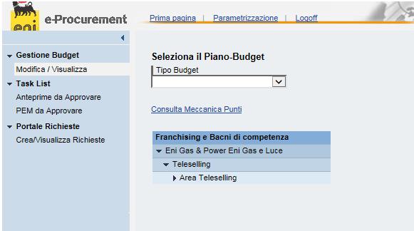 Visualizzare il budget Per visualizzare la situazione budget accedere nel menù utente a Gestione