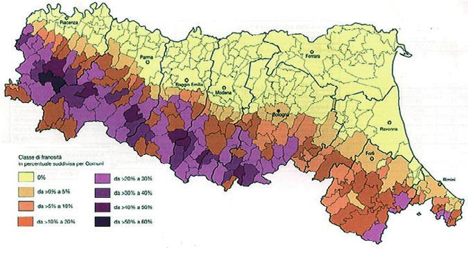 INDICATORE NOME DELL INDICATORE Indice di franosità territoriale (IFT) UNITA DI MISURA Percentuale FONTE Regione Emilia-Romagna COPERTURA SPAZIALE DATI Regione COPERTURA TEMPORALE DATI 2003