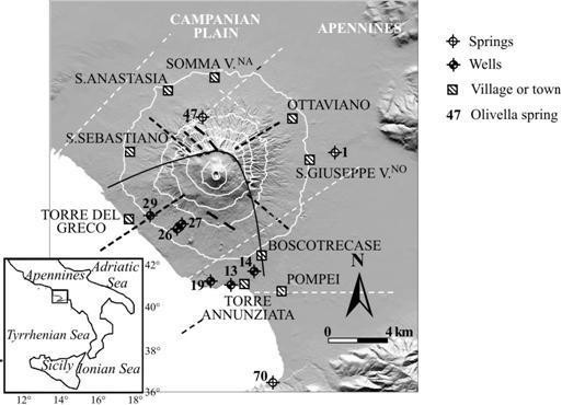 Figura 83 Localizzazione dei siti di campionamento Osservazioni I siti di monitoraggio sono localizzati, in gran parte, sul fianco sud occidentale del vulcano, dove sono state identificate le zone di