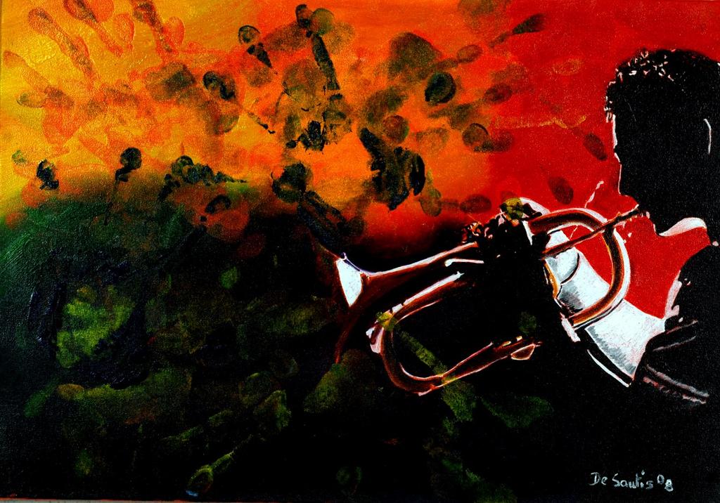 "World music" Olio su tela - Oil on canvas 50 cm x 35 cm Anno - Year 2008 Quadro ispirato alla musica del jazzista Paolo Fresu Collezione privata Germania Opera