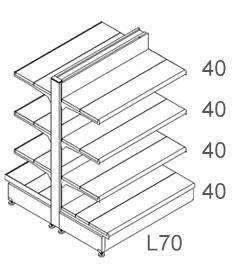 SCAFFALE GONDOLA base 40 e piani 40 Scaffale Linea Variety completo di schienali, piani unici rinforzati base,