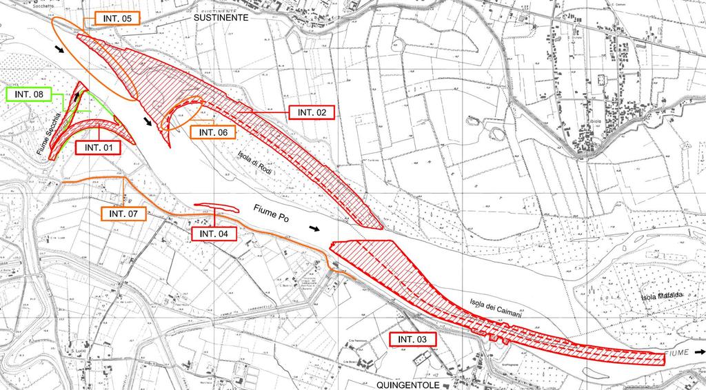 Recupero delle condizioni di navigabilità del Po a Quingentole Interventi di progetto Ridefinizione e ricalibratura della foce del Secchia e rinaturalizzazione dell area tra l attuale e la nuova foce