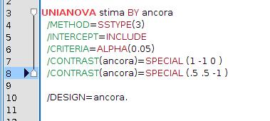 Costruire un contrasto E possiamo aggingere una riga contrast per ogni contrasto Sintassi ottenuta Sintassi